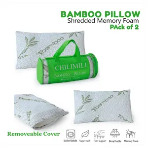 Bamboo Pillow Shredded Memory Foam Antiallergy Orthopedic Neck Back Head Support Pack of 2