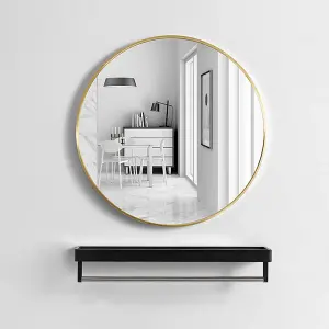 Gold Round Wall Mounted Framed Bathroom Mirror Vanity Mirror for Dressing Table 50 cm