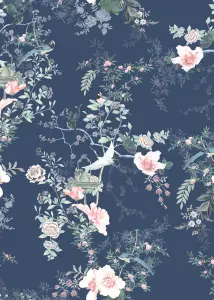 Muriva Blue Floral 3D effect Patterned Wallpaper