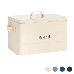 Harbour Housewares - Vintage Metal Kitchen Bread Bin - 40cm - Cream