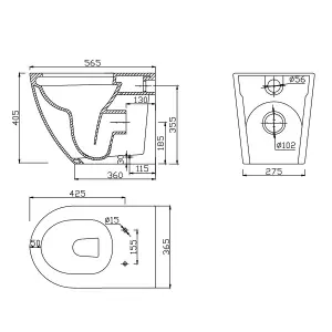 Abel White Rimless Back to Wall WC Toilet Pan with Soft Close Seat