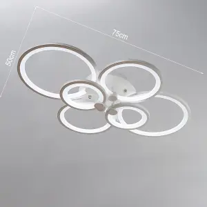 Modern 6 Light Circular LED Semi Flush Ceiling Light Fixture for Nordic Decor Cool White 75cm