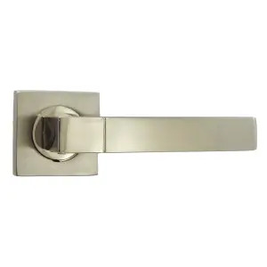 Cafri Line Door Handle Satin Nickel Rectangular Lever on Square Rose Internal Latch Handles