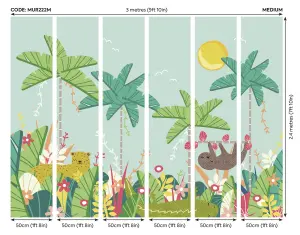 Origin Murals Children's Jungle Animals Blue Matt Smooth Paste the Wall 300cm wide x 240cm high