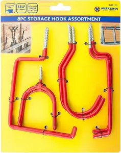 Pack Of 8 Wall Hook Set Red Rubber Coated Garage Tool Equipment Ladder Hanging Storage