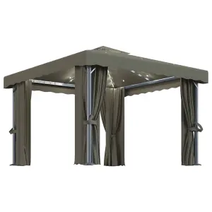 Berkfield Gazebo with Curtain&LED String Lights 3x3 m Taupe