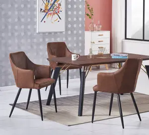 5PCs Zarah Cosmo Dining Table Set w/ a Brown Dining Table & 4 Brown Faux Leather Dining Chairs for Dining Room