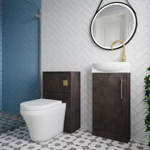 Cloakroom Suite - Left Hand 440mm Vanity, WC Unit, Toilet and Tap - Slate/Brass