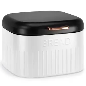 EHC Large Metal Bread Box Bin, Kitchen Storage Box For Countertop With Hinged Lid, Black & White