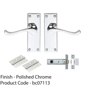 Victorian Scroll Door Handle & Latch Pack - Polished Chrome Lever On Plate Kit