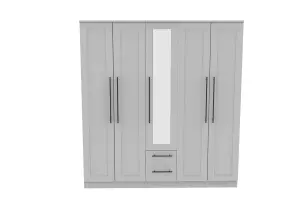 Howard Tall 5 Door 2 Drawer 1 Mirror Wardrobe in Dusk Grey (Ready Assembled)