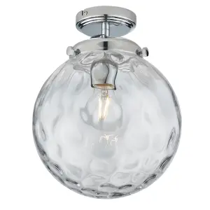 Elian Chrome and Clear Dimpled Glass Shade 1 Light Bathroom Flush Ceiling Fitting