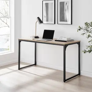 Furniturebox UK Kendrick Oak Effect Desk 140cm for Home Working Study Gaming Office Desk. Elegant Black Leg Melamine Desk