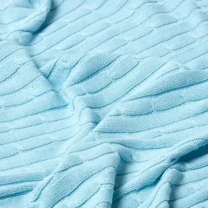 Homescapes Cotton Cable Knit Pastel Blue Throw, 150 x 200 cm