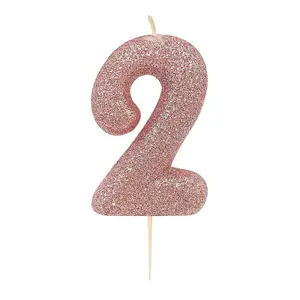 Anniversary House Metallic Glitter 2nd Birthday Pick Candle Rose Gold (One Size)