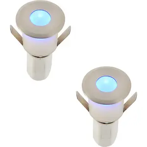 2 PACK Recessed Decking IP67 Guide Light - 1.2W Blue Light LED - Satin Nickel