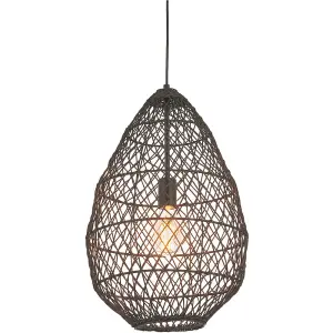 Hanging Ceiling Pendant Light - Black Rattan Basket & Matt Black - 10W LED E27