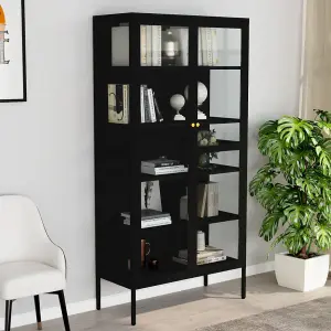 Berkfield Display Cabinet Black 90x40x180 cm Steel and Tempered Glass