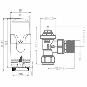 Rinse Bathrooms Angled 1 x 15mm White Round Head Radiator and Towel Rail Thermostatic Valves