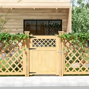 Rhombus Garden Wood Fence Gate with Door Latch 90cm W x 120cm H