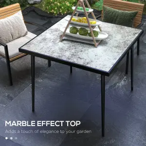 Outsunny Outdoor Dining Table for 4 with Marble Effect Tempered Glass Top Grey