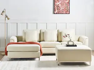 Right-Hand Corner Sofa with Ottoman OSLO Beige Fabric Right Hand