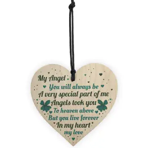 Red Ocean Wooden Heart Angel Memorial Gift Remembrance Plaque For Mum Dad Nan Grandad Daughter Husband Wife Baby