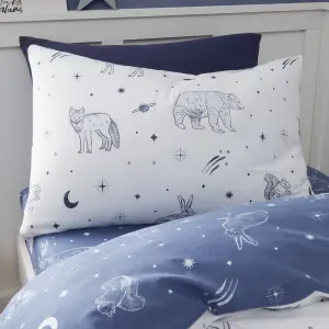 Bianca Brushed Starlight Animals Reversible Cotton Duvet Cover Set with Pillowcase White/ Blue