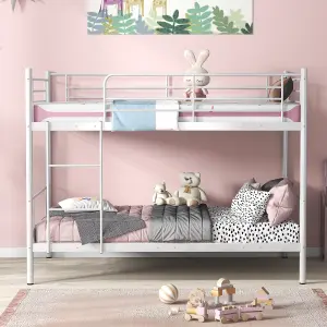 Costway 3FT Metal Bunk Bed Single over Single Loft Bed Frame W/ Ladder Safety Guardrail White