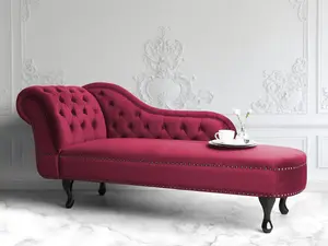 Left Hand Chaise Lounge Velvet Burgundy NIMES