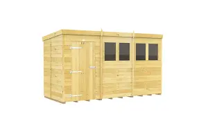 12 x 5 Feet Pent Shed - Single Door With Windows - Wood - L147 x W358 x H201 cm