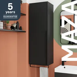 GoodHome Maza Slimline Matt Black Single Bathroom Column cabinet (H)115cm (W)36cm