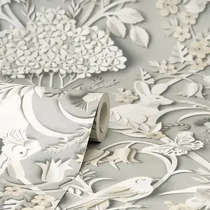 Dimensions Woodland Wallpaper Soft Grey Fine Decor FD42952