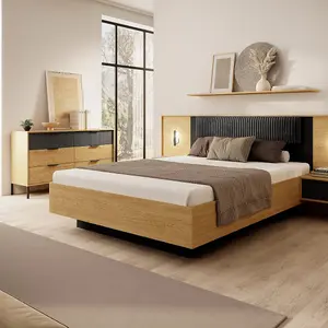 Elegant Oak Baltic & Black Ottoman Bed H1020mm W1670mm L2100mm - EU King with Underbed Storage