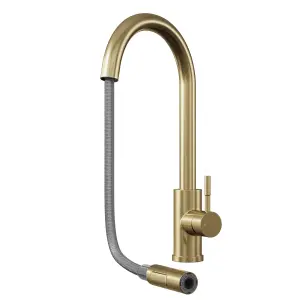 Kersin Cato Brushed Brass Kitchen sink Mixer Tap with Pull-Out Hose and Spray Head