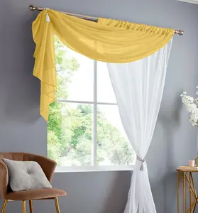 Double Display Voile 150cm x 229cm Ochre/White Slot Top Curtain Panel