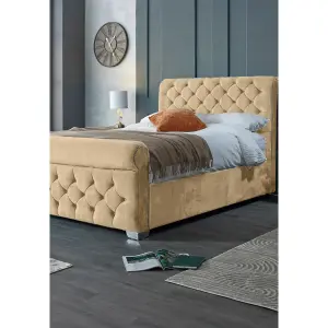 Veneta Plush Velvet Beige Bed Frame