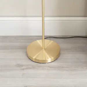 ValueLights Maya 3 Way Curved Arm Brushed Gold Floor Lamp for Living Room Lounge Hallway Light