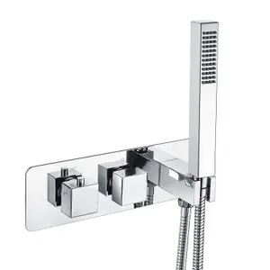 Nes Home Alice 2 Dial 2 Way Square Thermostatic Concealed Valve Diverter & Shower Handset