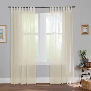 Home Curtains Voile Tab Top Panels 59w x 81d" (149x206cm) Cream (PAIR)