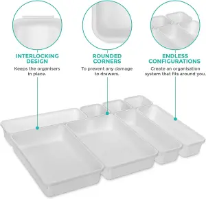 8pc White Plastic Drawer Storage Trays