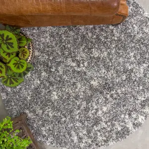 Super Soft Silver Grey Mottled Shaggy Area Rug 135x135cm