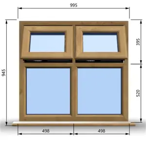 995mm (W) x 945mm (H) Wooden Stormproof Window - 2 Top Opening Windows -Toughened Safety Glass