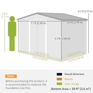 Outsunny 8 x 6ft Garden Storage Shed with Double Sliding Door Outdoor Green