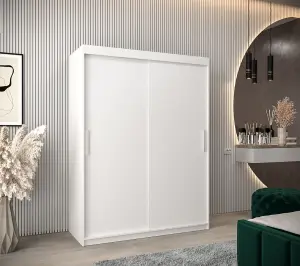 Tokyo Contemporary 2 Sliding Door Wardrobe 5 Shelves 2 Rails White Matt (H)2000mm (W)1500mm (D)620mm