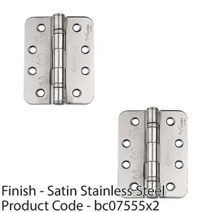 2 PACK - PAIR Grade 13 Heavy Duty Ball Bearing Hinge - RADIUS 102 x 76mm Satin Steel