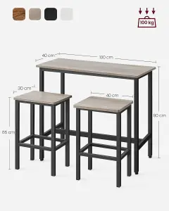 VASAGLE Breakfast Bar Table Set with 2 Stools, Dining Table Set, Steel Frame, Heather Greige and Ink Black