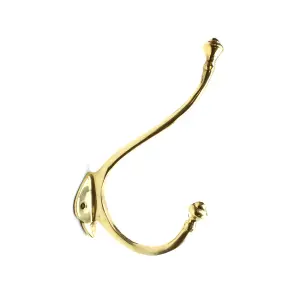 Oakcrafts - Solid Brass Double Inglemire Coat Hook - 140mm