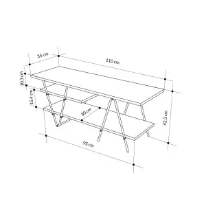 FWStyle TV Unit 3 Tier Light Oak Scratch Resistant Modern Black Metal Frame