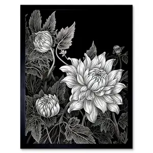 Winscombe Detailed Black And White Dahlia Flower Blooms - Single Picture Frame Print